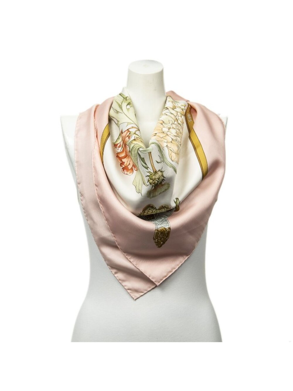 Hermes Scarf Pink Ivory Green Twill Silk